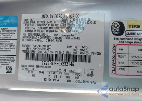 2012 Ford Shelby Gt500 z USA, uszkodzony, nr VIN 1ZVBP8JS3C5232146